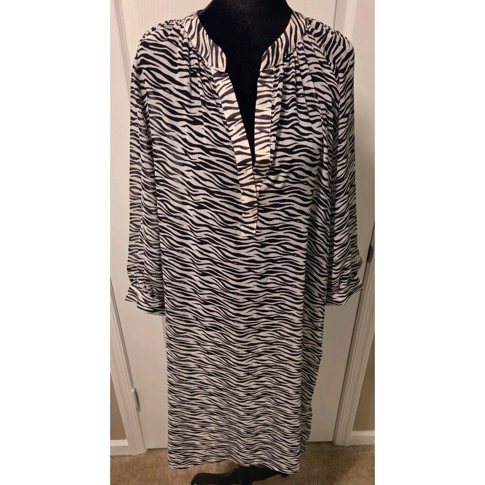 Zara Zebra Print Split-Neck Midi Tunic Dress - Size Large